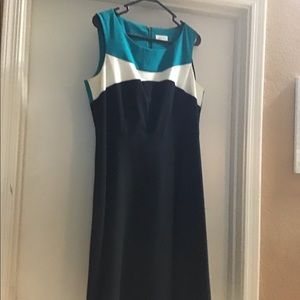 Teal white and black business dress